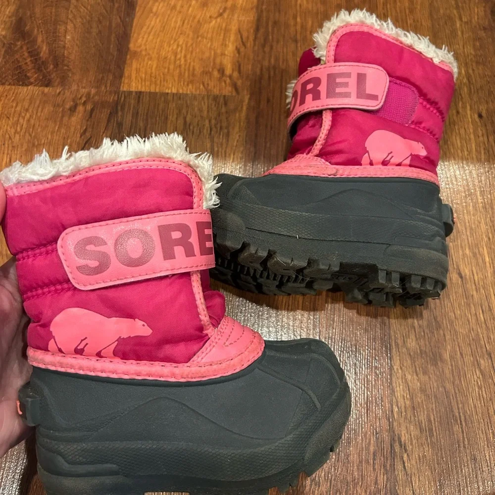 Sorel Kids' Snow Commander Insulated Waterproof Boot Pink Black Little Kids 6